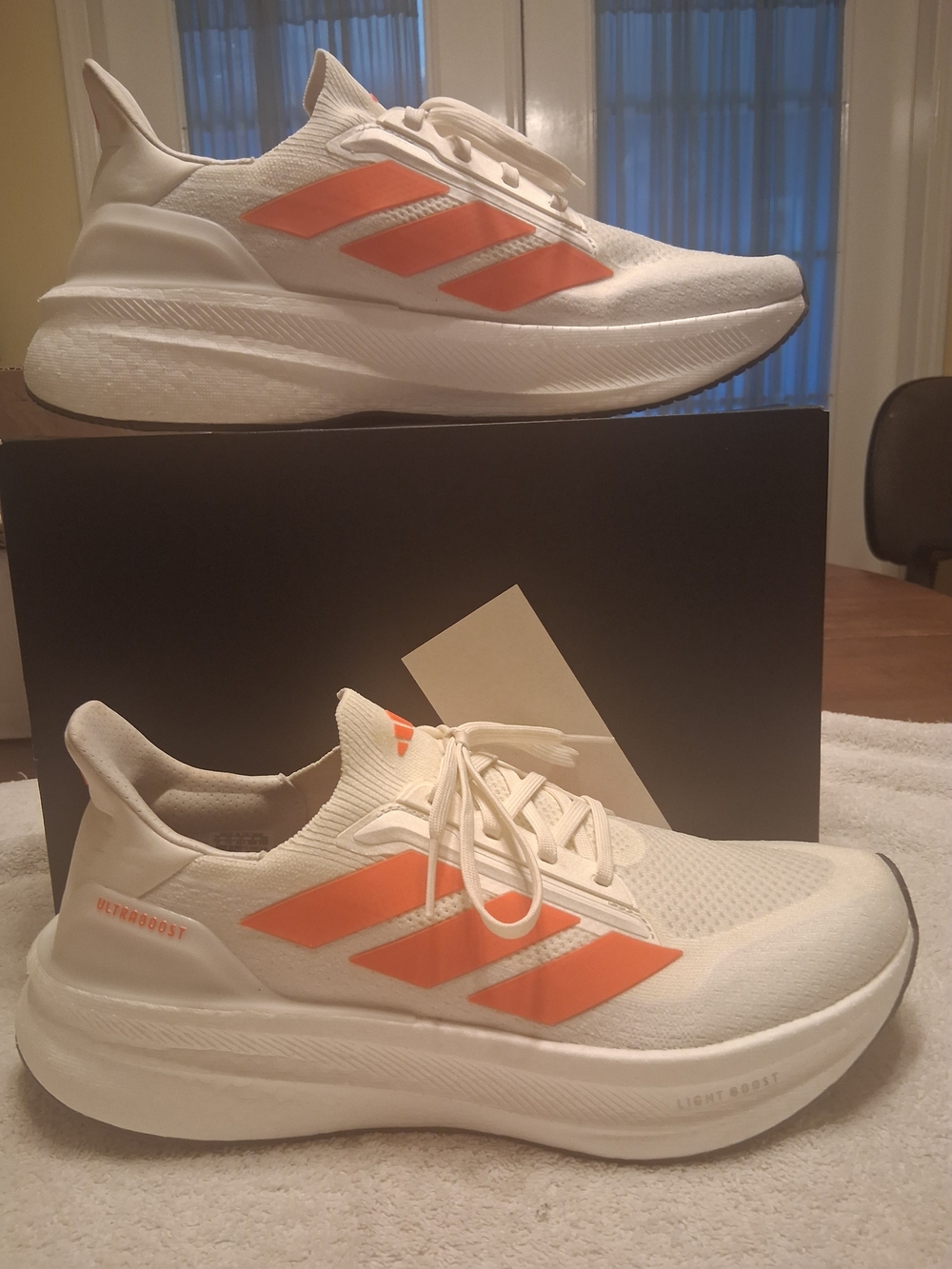 adidas White Athletic Running Shoes with Orange Stripes